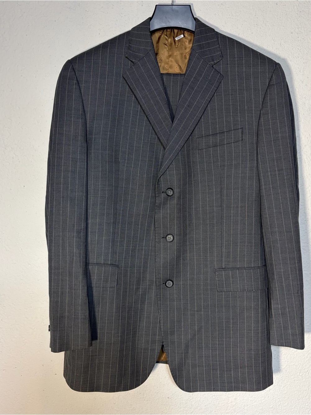 Sean John 3‑Piece Wool Pinstripe Suit 44L Jacket Vest 35x31 Pants
